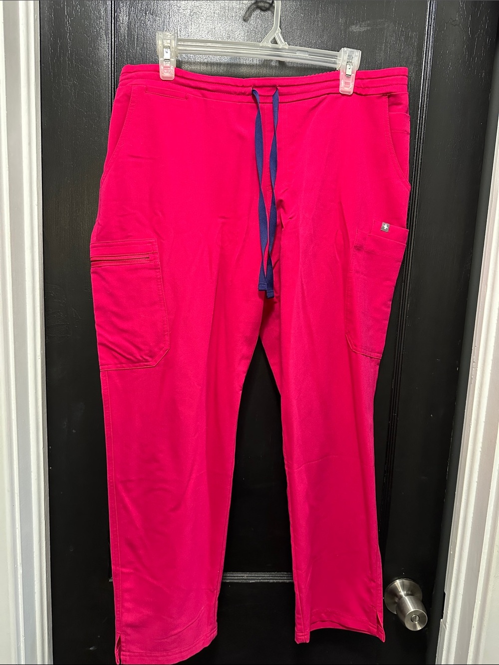 Figs Women's Bright Pink Scrub Pants with Blue Drawstring